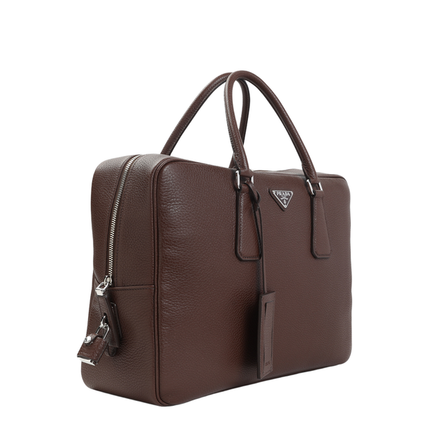 Structured Calf Leather Briefcase - Brown