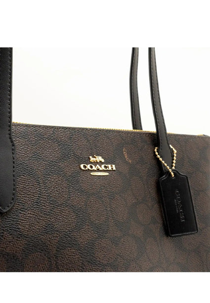Coach Fiona Zip Tote Bag In Signature Canvas - Walnut/Black