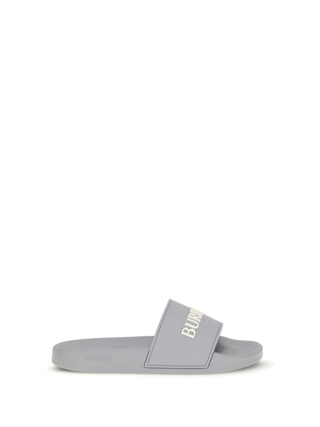 Burberry Logo Slides - Marble Grey/Dove Bei