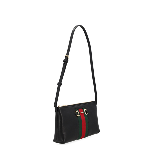 Horsebit Web Small Calf Leather Shoulder Bag - Black