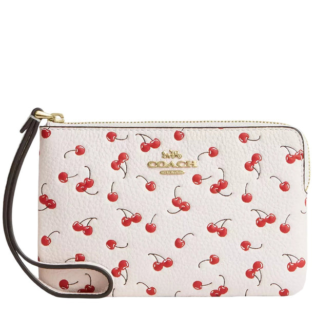 Coach Corner Zip Wristlet With Cherry Print - Chalk Multi CEX82