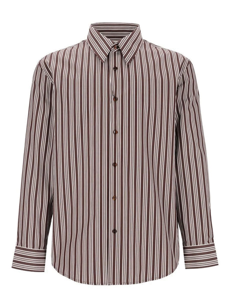Saint Laurent Striped Cotton Poplin Shirt - Brown