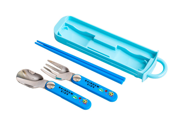 Raindew Kids Animal Lover Cutlery Set .The Set Includes Foldable Fork, Spoon and a Pair of Chopstick.
