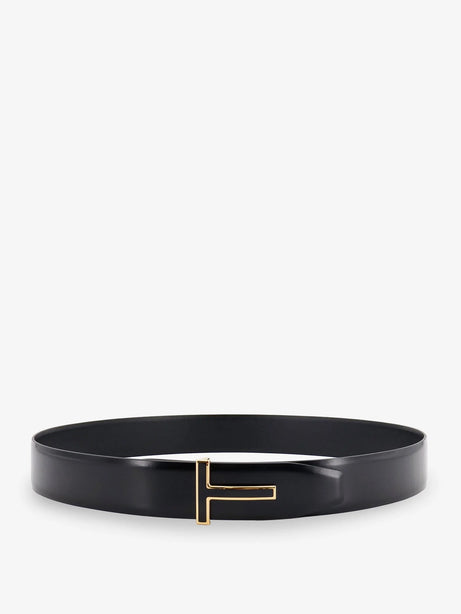 Tom Ford Leather belt with metal logo buckle - Black