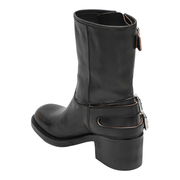 Black Dakota Biker-Style Boot With Vintage Effect