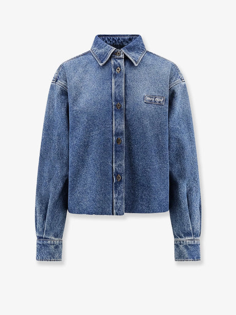 Miu Miu Denim shirt with Logo Patch - Bleu