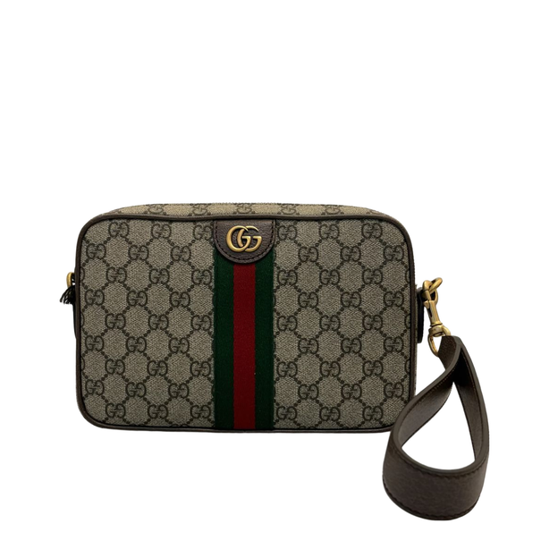 Ophidia Small GG Monogram Coated Fabric Crossbody Bag - Beige and Dark Brown