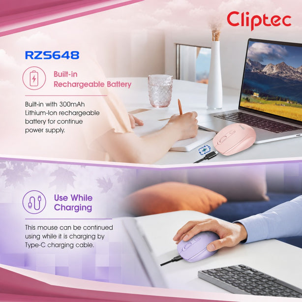 Cliptec RZS648 Dual Mode 1600DPI Rechargeable Silent Wireless Mouse