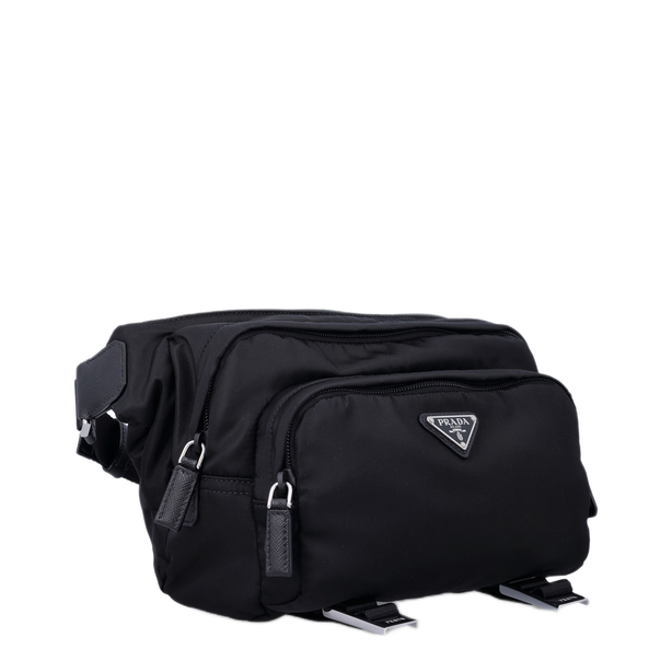 Re-Nylon and leather shoulder bag - Black