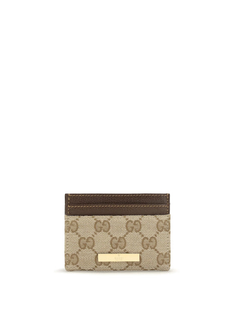 Gucci GG Monogram Card Holder with logo plaque - Vintag.Sand/Dk Brown