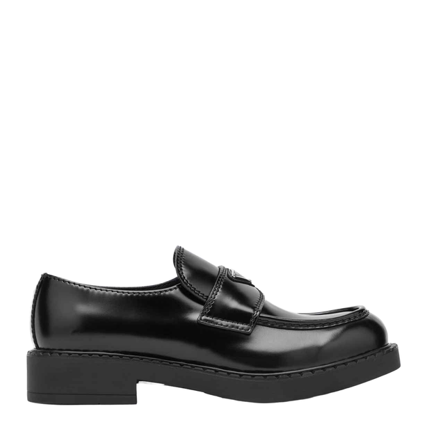 Prada Chocolate Moccasin in Black Patent Leather