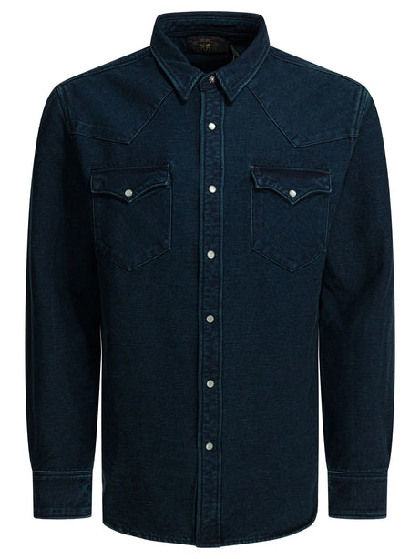 Rrl By Ralph Lauren Indigo suede western shirt - Blue