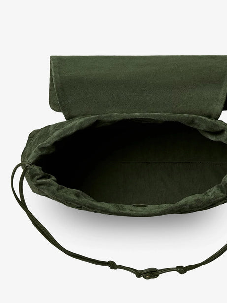 Bottega Veneta Suede Giorno shoulder bag with Intrecciato pattern - Green Tweed-Gold