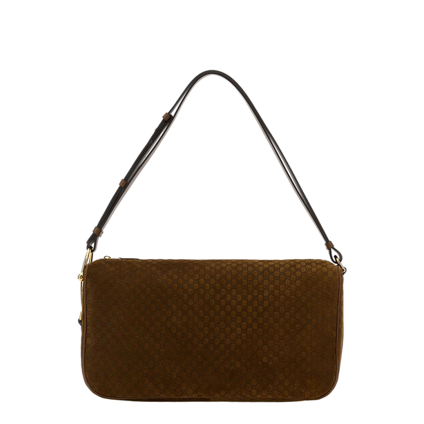 Half Horsebit Large Suede Shoulder Bag - Brown