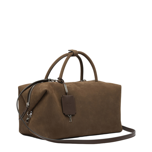 Large Nubuck Leather Boston Bag - Cocoa