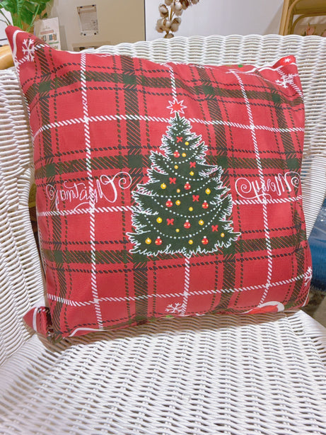 Checker Christmas Tree Set of 2 Cushion Cover (No Inner) - Red