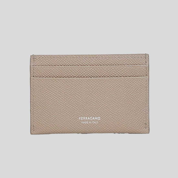 FERRAGAMO Gancini Leather Credit Card Holder Warm Taupe RS-220007