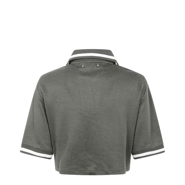 Green Short Sleeves Polo Collar Cropped Top