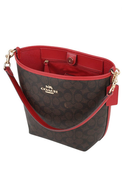 Coach City Bucket Bag In Signature Canvas - Walnut/Red