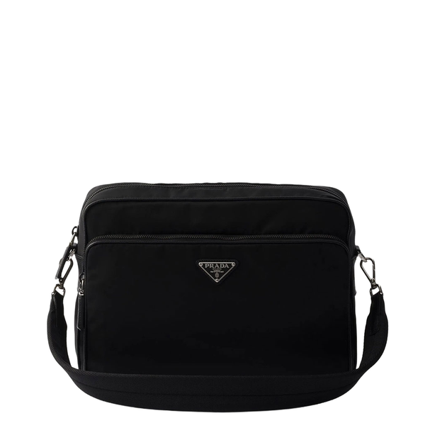 Logo-Plaque Re-Nylon Messenger Bag - Black