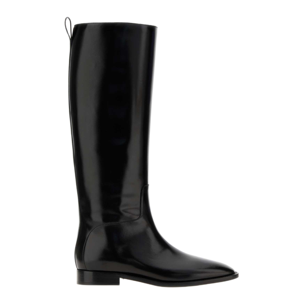 Black Leather Lune Flat Boots