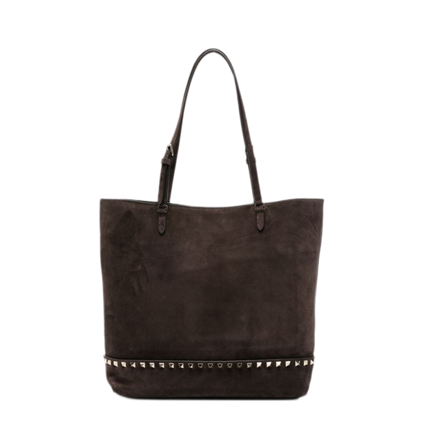 Rockstud Medium Suede Tote - Dark Brown
