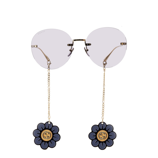 Floral-pendant round-frame sunglasses