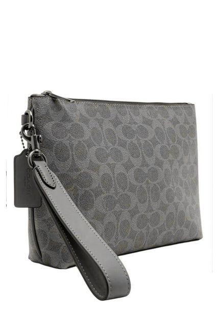 Coach Mens Pouch In Signature Canvas - Grey/Black