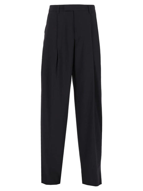 Giorgio Armani Oversized Virgin Wool Crepe Trousers With Pleats - Blue