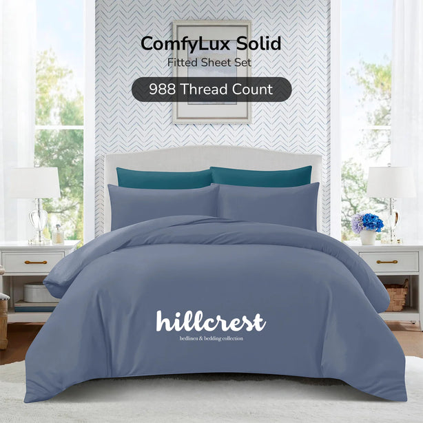Hillcrest ComfyLux Solid 988TC | Fitted Sheet Set I No Quilt Cover - 6 Colour