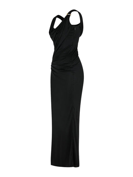 Asymmetric Neck Viscose Long Dress