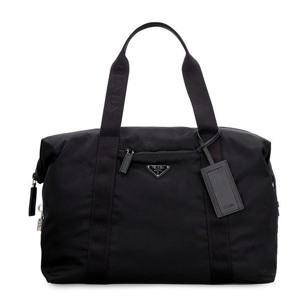 Re-Nylon Gabardine & Saffiano Leather Duffle Bag - Black