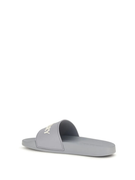 Burberry Logo Slides - Marble Grey/Dove Bei