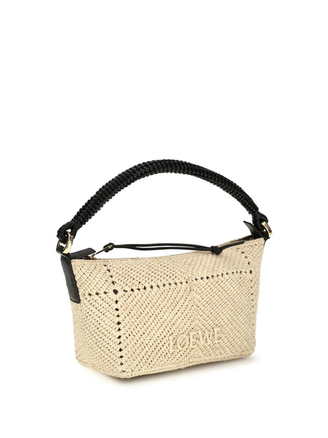 Loewe Mini Cala calf leather and raffia Top Handle Bag - Natural/Black