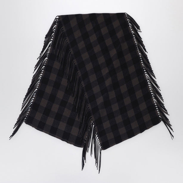 Brown Check Wool And Cashmere Shawl