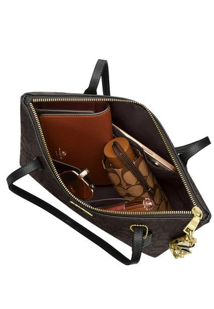 Coach Fiona Zip Tote Bag In Signature Canvas - Walnut/Black
