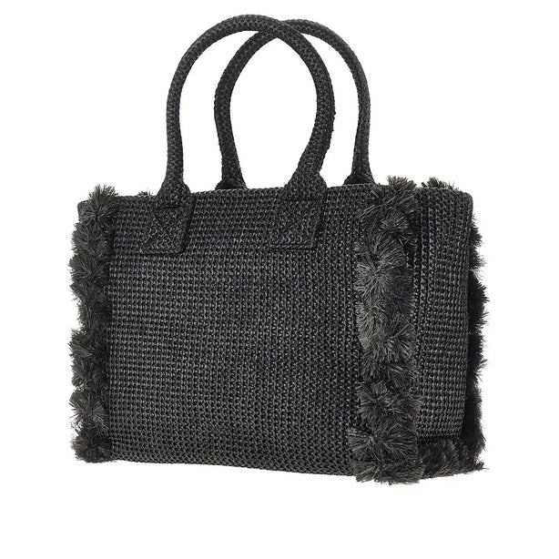 PINKO Faux raffia shopping bag with logo