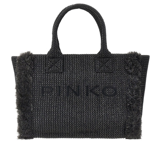 PINKO Faux raffia shopping bag with logo