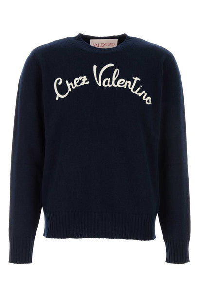 Chez Valentino Logo Embroidered Wool Sweater