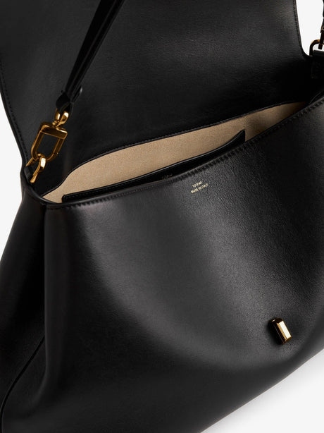 Toteme T-Lock Leather Shoulder Bag - Black