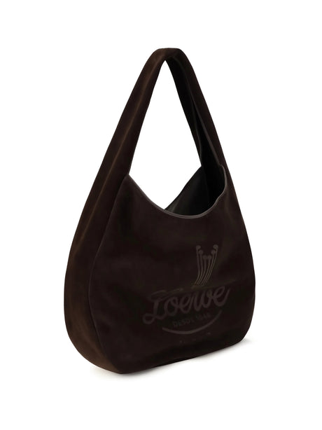 Loewe Roomy suede calfskin Hobo Shoulder Bag - Dark Brown