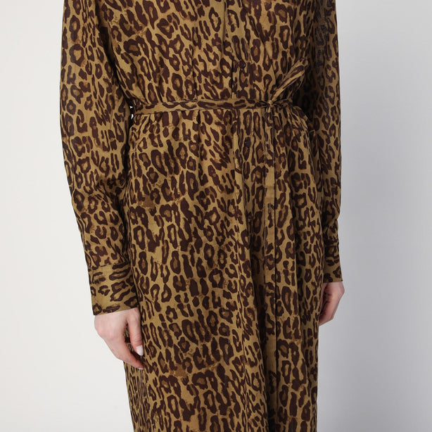 Leopard Print Shirt Dress In Cotton Voile