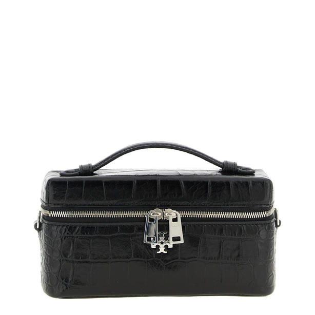 Croc-Embossed Leather East-West Vanity Case - Black