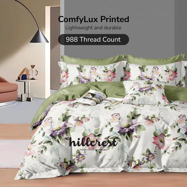 Hillcrest I 988TC ComfyLux I Printed Bedding Collection I Fitted Sheet Set I Summer Blanket