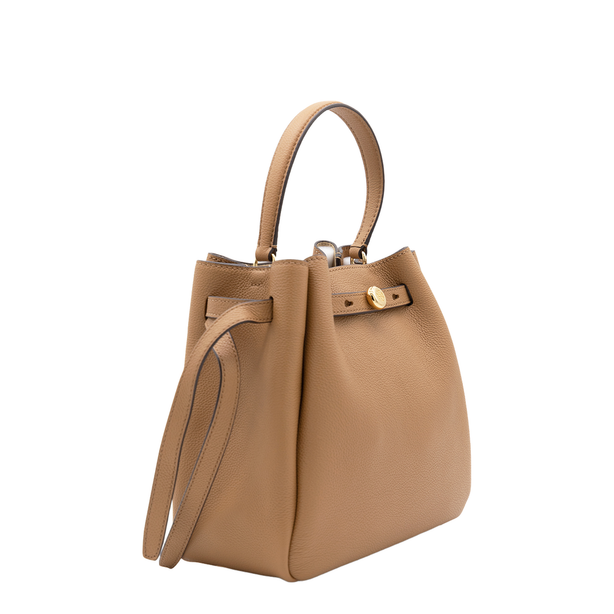 Pebbled Leather Bucket Bag - Caramel