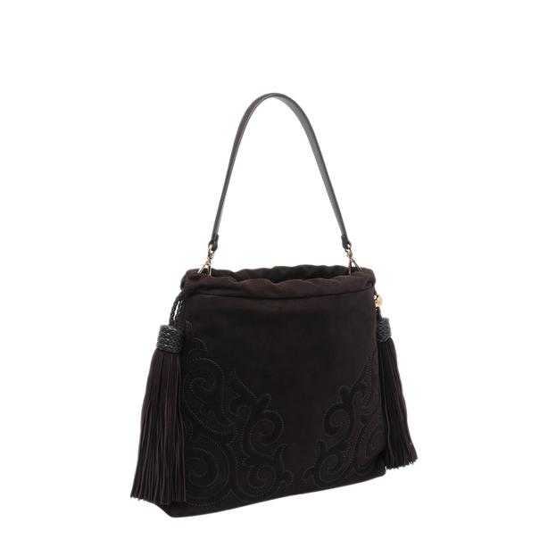 Kalispera Medium Suede Shoulder Bag - Black