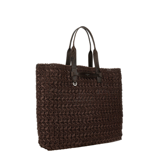Raffia Crochet Shopper - Brown