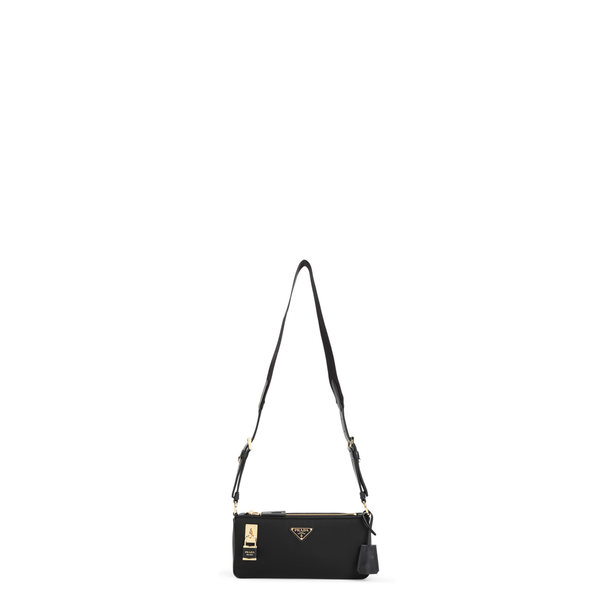 Re-Nylon Small Leather Shoulder Bag - Nero