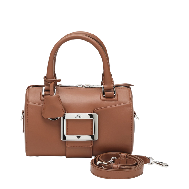Belle Vivier Mini Leather Bowling Bag - Brown