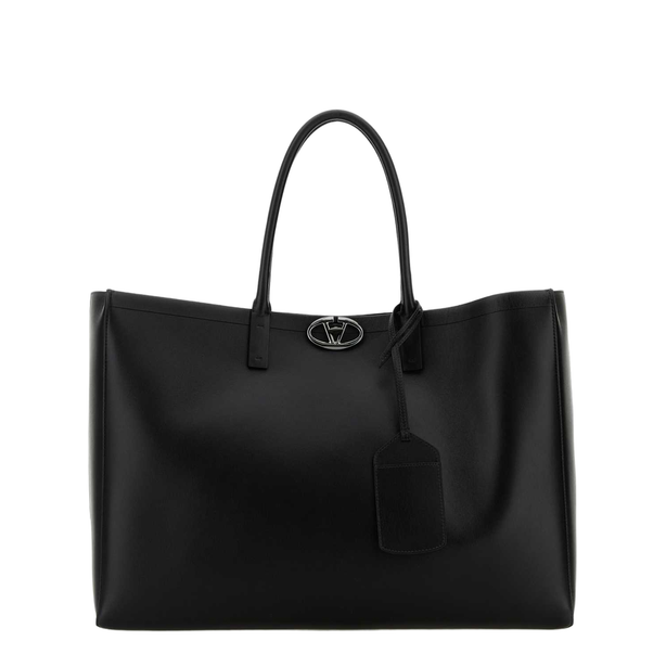VLogo Calf Leather Shopping Bag - Nero